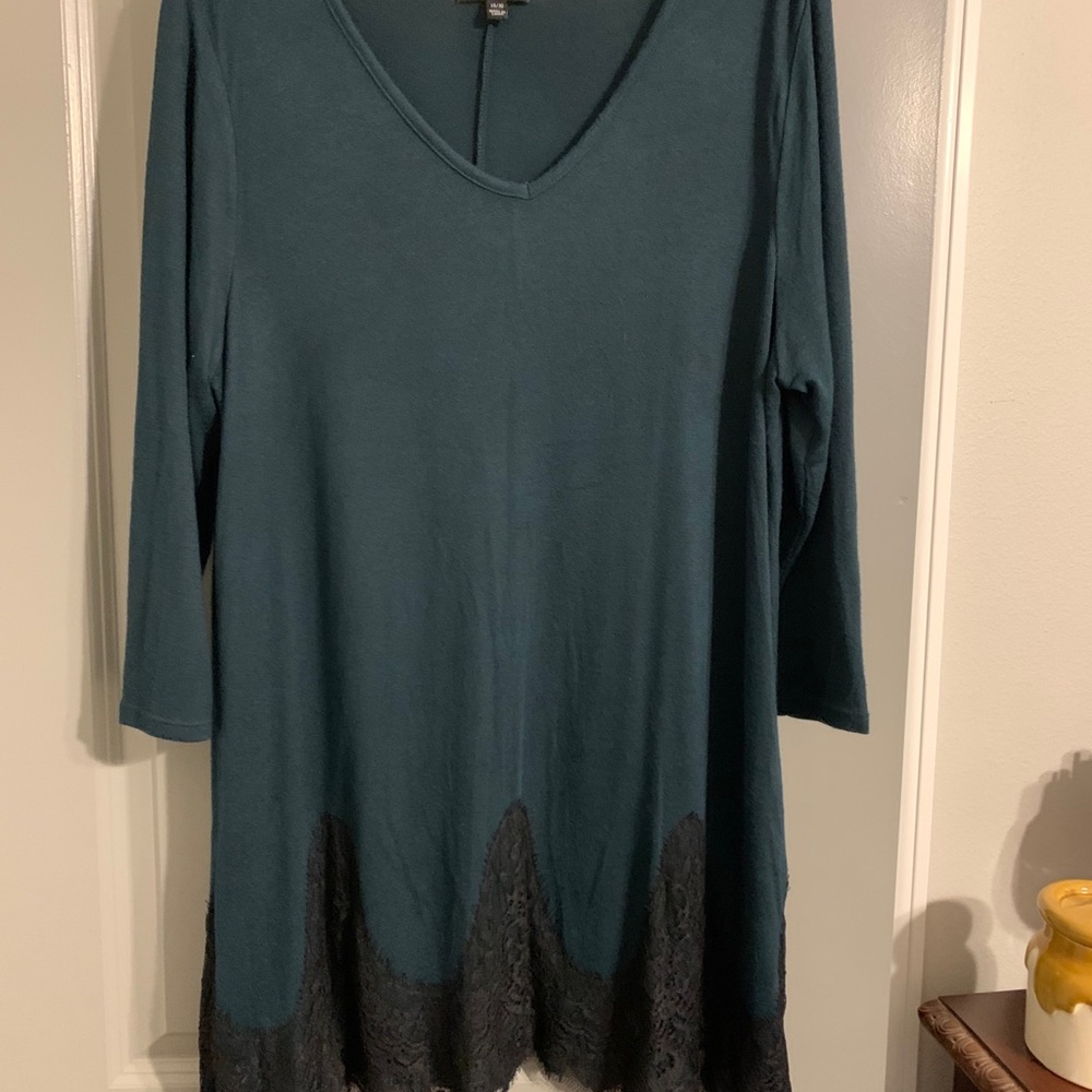 long sleeve sweater like material with lace bottom